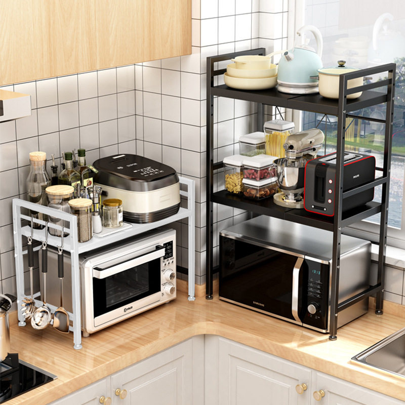 Retractable Microwave Oven Rack Countertop Two-Layer Oven Rack Rice Cooker Double-Layer Storage Rack Kitchen Storage Rack