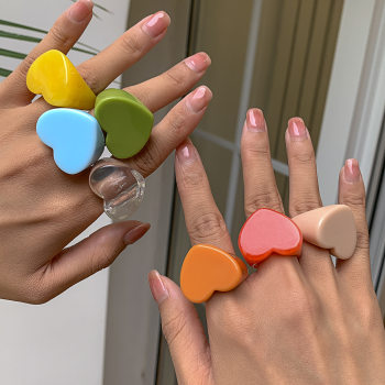 Fashionable and Simple Candy-Colored Peach Heart-Shaped Ring European and American Cross-Border Holiday Style Resin Geometric Ring Bracelet for Women