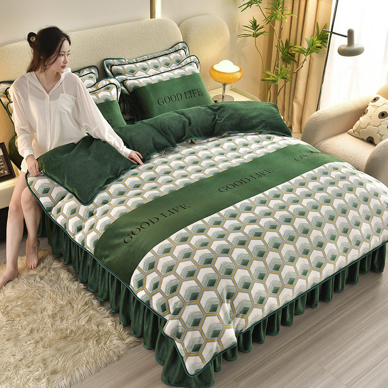 New Live Broadcast Hot milk velvet four-piece set thickened flannel four-piece set Winter single double thickened four-piece set