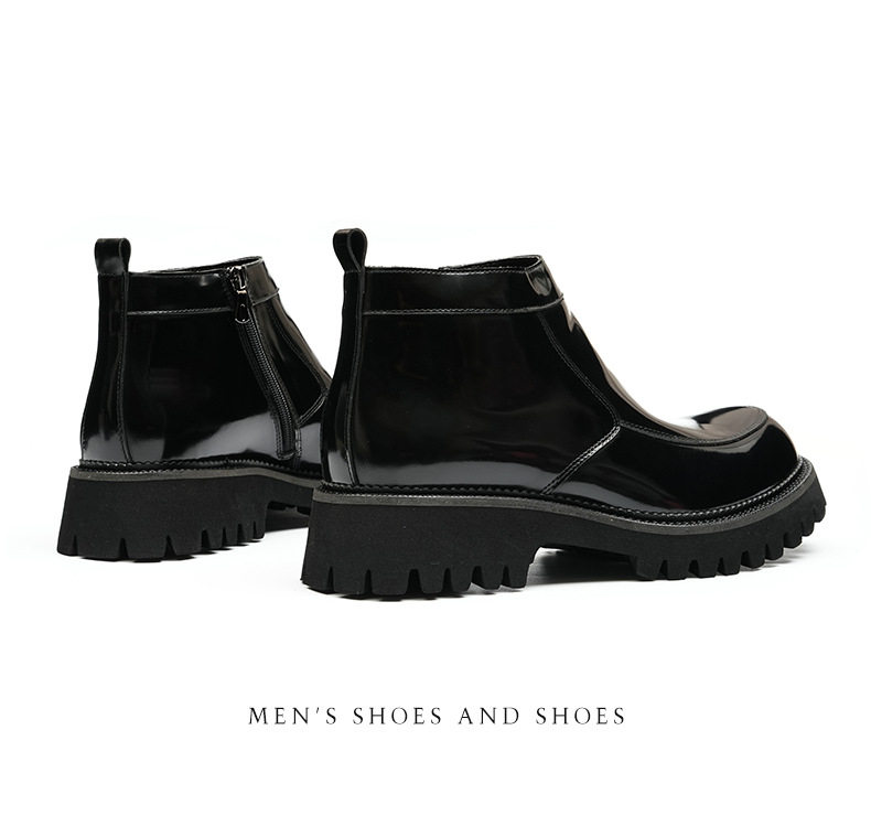 Boot Nam Cổ Cao Da Bóng Khóa Kéo Phong Cách Anh Quốc Chiều Cao Đế Khoảng 4cm Màu Đen chi tiết 13