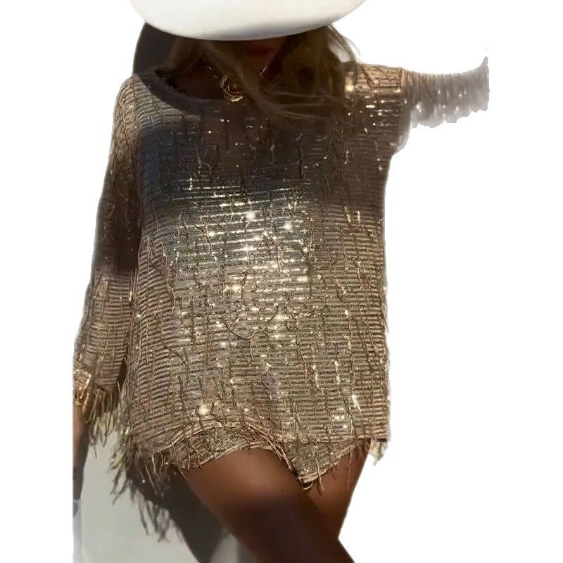 亚马逊跨境2025夏季欧美外贸新款女装时尚亮片长袖上衣短裤两件套