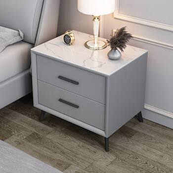 Bedside Table Slate Solid Wood Home Storage Cabinet Internet Celebrity Modern Simple Light Luxury Small Cabinet Leather Storage Home Decoration Factory