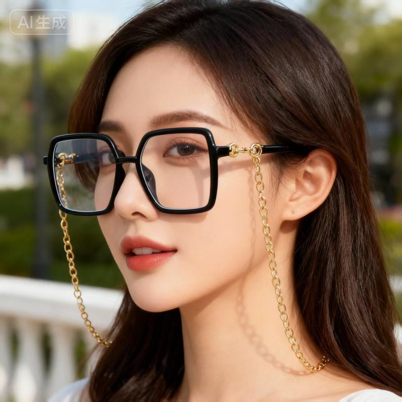 Cross-Border Popular Summer Women's High-End Polarized Anti-Blue Light Plain Glasses, Same Style for Big Faces, Slimming Eyeglass Frames
