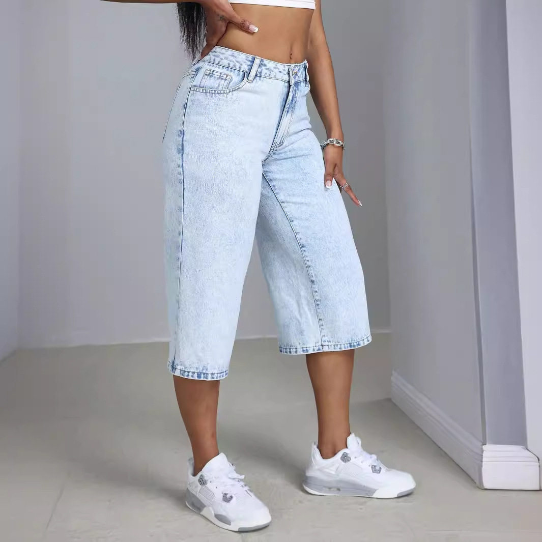 Loose Fit High Waisted Denim Shorts Flattering Straight Leg Design Casual Summer Wear Wholesale Available