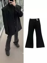 Original Standard Paris Style Demna Flared Pure Black War-damaged Washed Flared Jeansnihken Same Style Trendy Pants