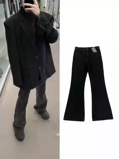 Original Standard Paris Style Demna Flared Pure Black War-damaged Washed Flared Jeansnihken Same Style Trendy Pants