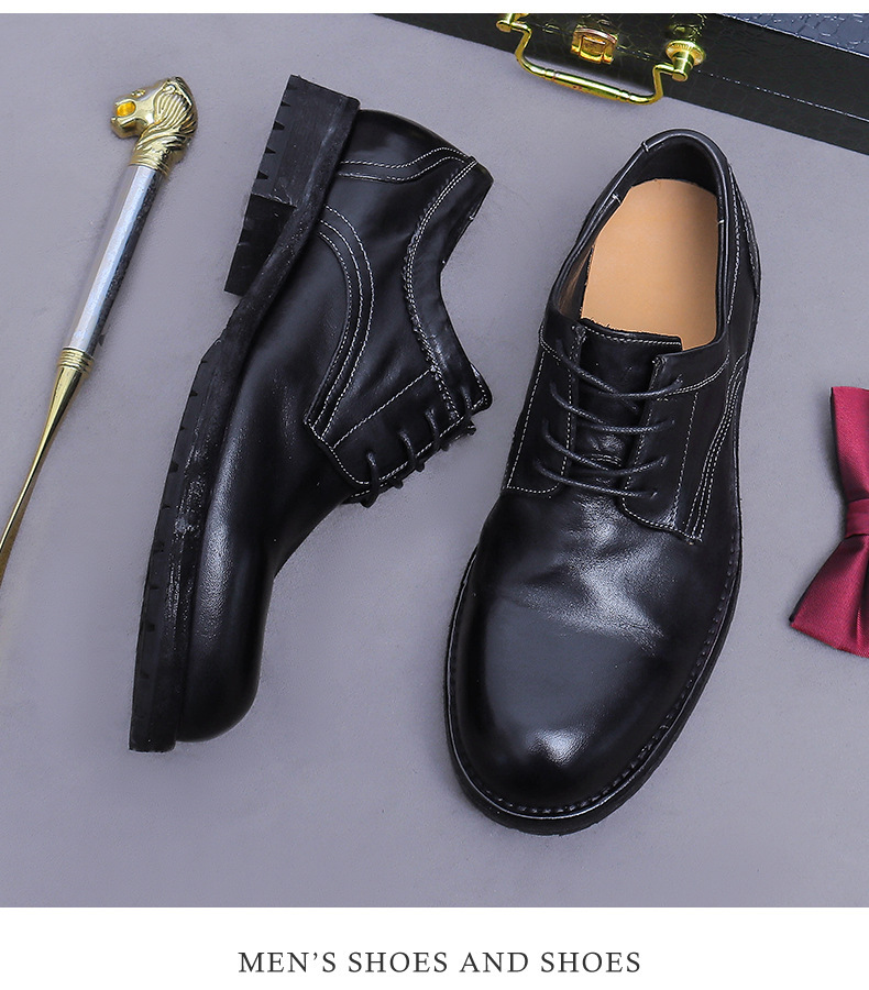 Giày Derby nam da ngựa mũi tròn đế Goodyear cổ điển — màu đen, Màu caramel, Màu cà phê
