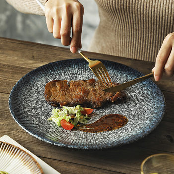 New Style High-End Household Ceramic Steak Dinner Plate Western-Style Dish Japanese Tableware Underglaze Colorful Dish Plate