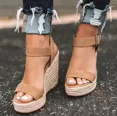 Cross-Border Foreign Trade Wedge-Heeled Straw Hemp Rope One-Line Sandals for Women European and American Large Size High-Heeled Snake Pattern Sandals Amazon