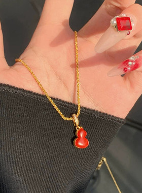 红色双面葫芦贝母项链新中式扣吊坠毛衣链女轻奢锁骨链