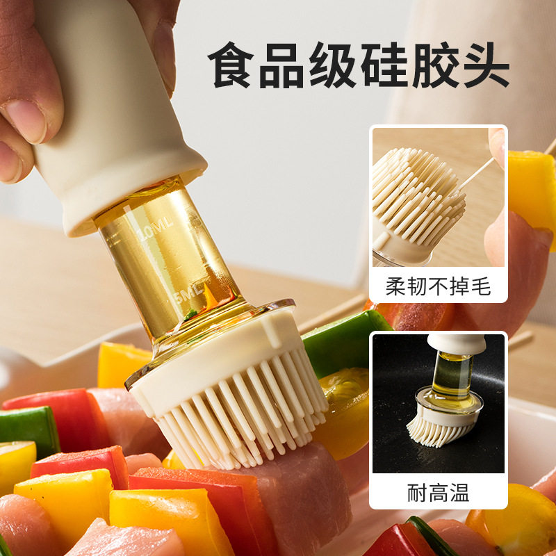 Self-designed oil storage brush high temperature resistant oil bottle integrated glass pancake barbecue brush oil brush with bottle silicone brush