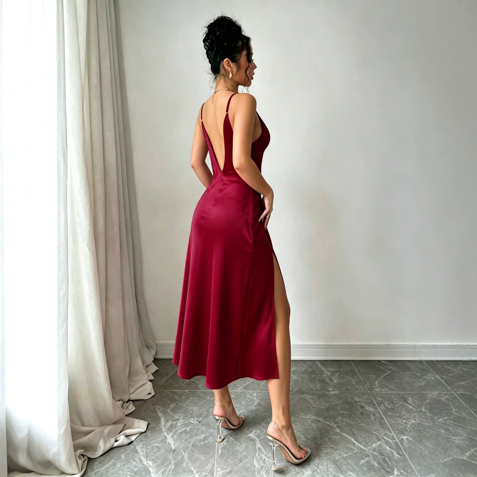High Waist V Neck Sleeveless Split Maxi Dress Slim Fit Elegant Style Summer Fashion Wholesale Available