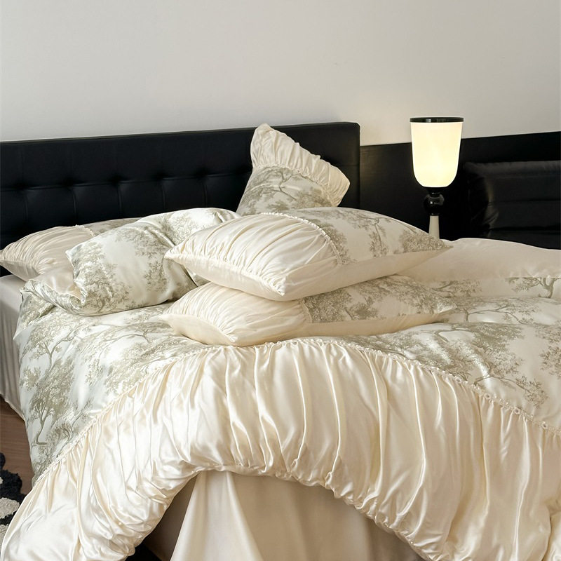 French Romantic Retro Style Washed Tencel Four-Piece Set Light Luxury Summer Washed Ice Silk Cool Bedding Set