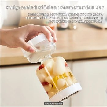 Cross-Border Kitchen Dry and Wet Separation Pickle Jar with Fork Plastic Sealed Pickle Hourglass Pickle Jar Bottle