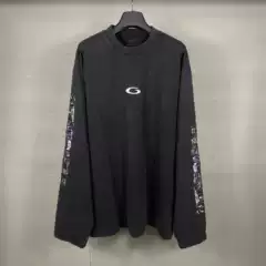 Paris High Version B Brand 25 New Masking Tape Printed Chest Logo Embroidered Loose Large Size Long-Sleeved T-Shirt