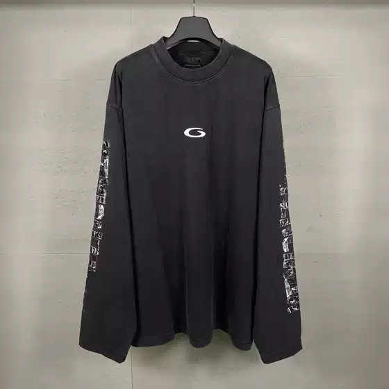Paris High Version B Brand 25 New Masking Tape Printed Chest Logo Embroidered Loose Large Size Long-Sleeved T-Shirt