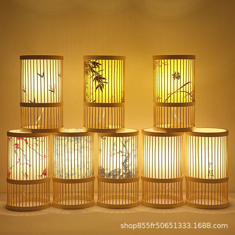 Bamboo Lamp Chinoiserie Tea Room B&B Guest Room Living Room Zen Tea New Chinoiserie Lantern Creative Japanese Bamboo Table Lamp