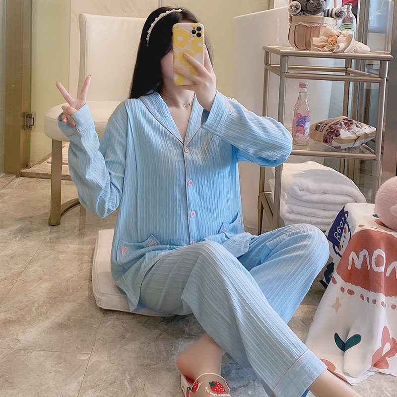 100% cotton double-layer gauze spring and summer pure cotton confinement clothing postpartum pregnant women's pajamas breastfeeding thin breathable