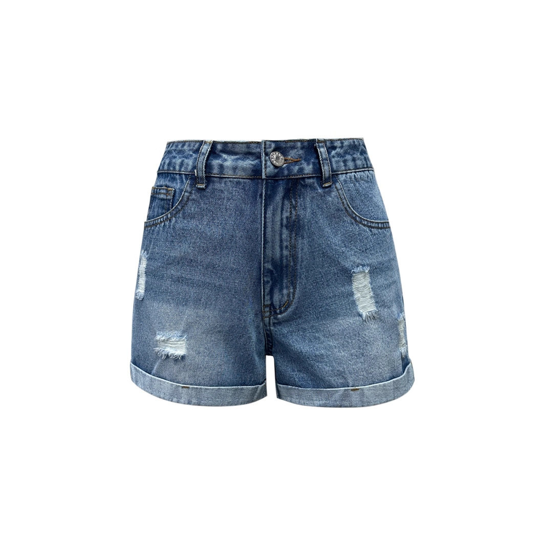 Womens Distressed Denim Shorts High Waist Ripped Design Casual Style Perfect for Summer Outings Wholesale Available