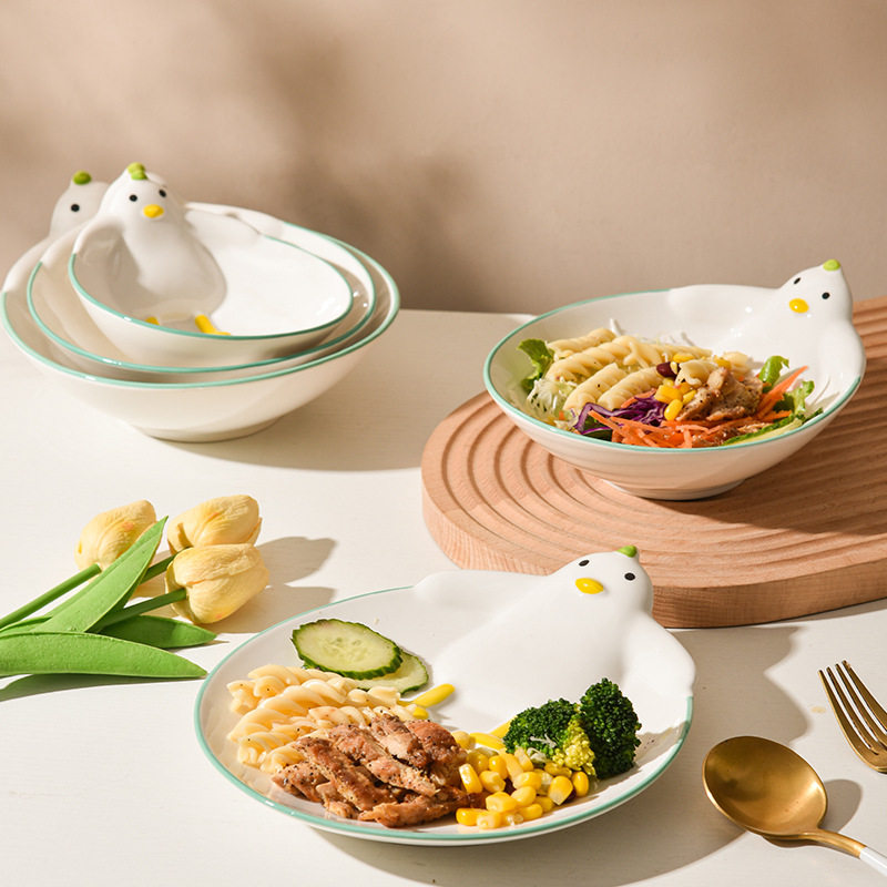Cartoon Ceramic Dishes Tableware Household Children's Tableware Internet Celebrity Personalized Dishes Cute Duck Dishes Set