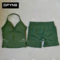 Pistachio-v-neck vest + shorts