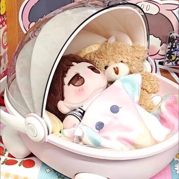 Cute and Creative Portable Cradle Cart Pink Storage Box Cotton Doll Plush Toy Dustproof Storage Box