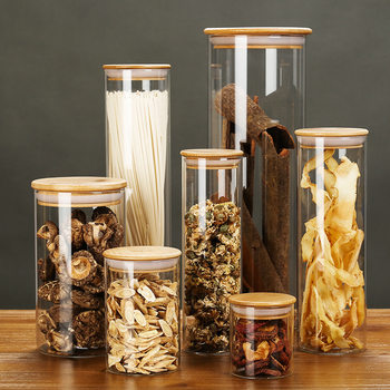 Food Glass Sealed Jar Food Tea Jar Kitchen Grain Storage Bottle Transparent Chinese Medicine Storage Jar