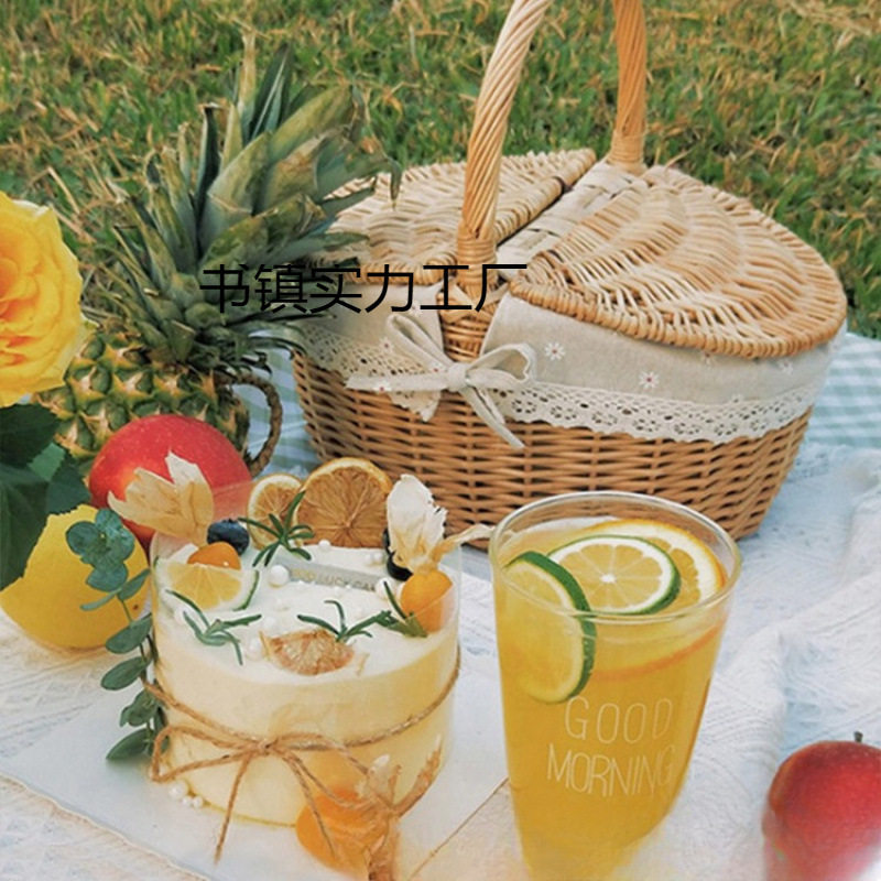 Picnic Basket Rattan Spring Outing Camping Tools Picnic Supplies Internet Celebrity Fruit Basket Outdoor Portable Basket Flower Basket