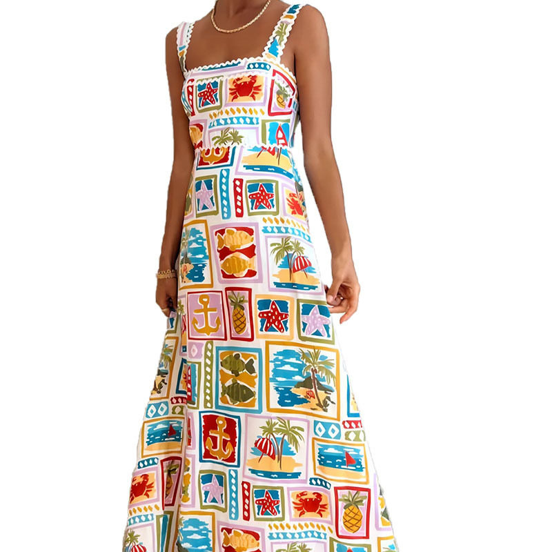 Spring Womens Dress Graffiti Print Strapless Flared Hem Casual Wear for Parties or Outings Wholesale Available