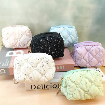 Cross-Border New Shiny Starry Quilted Coin Purse down Cotton Lightweight Small Bag Mini Cute Headphone Storage Bag