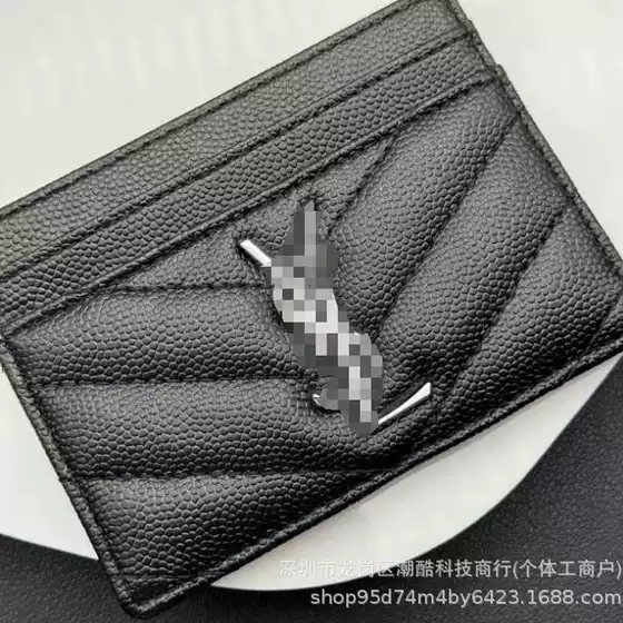 Factory Short Card Holder Clip-On Card Holder First Layer Leather Caviar Letter Card Holder Yangshulin Trendy Brand Logo