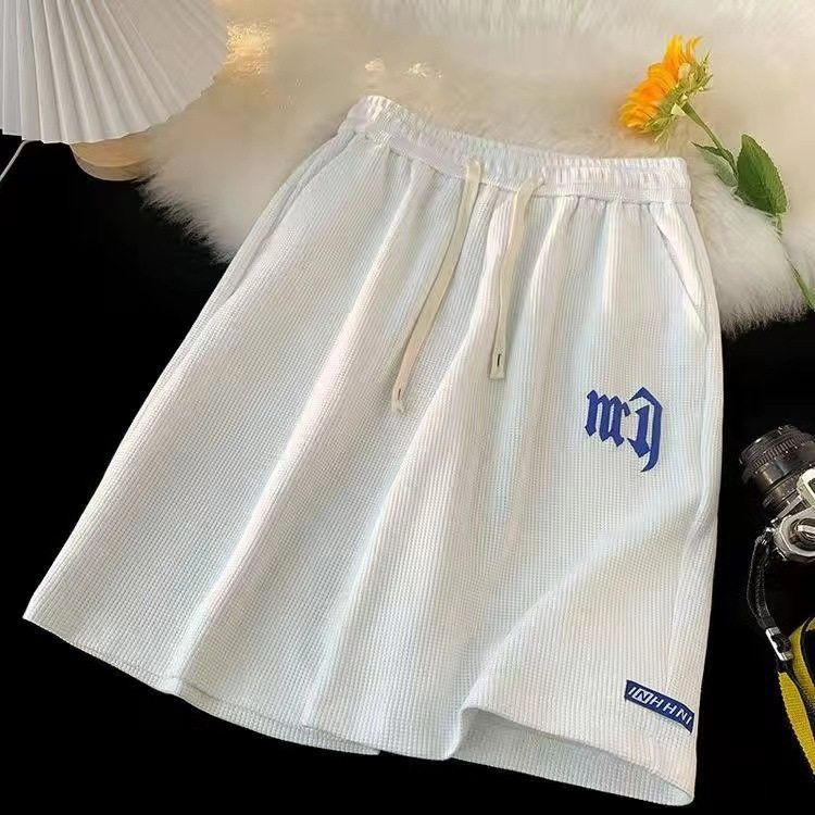 跨境华夫格休闲套装男夏季冰丝短袖t恤男装一套搭配运动衣服批发