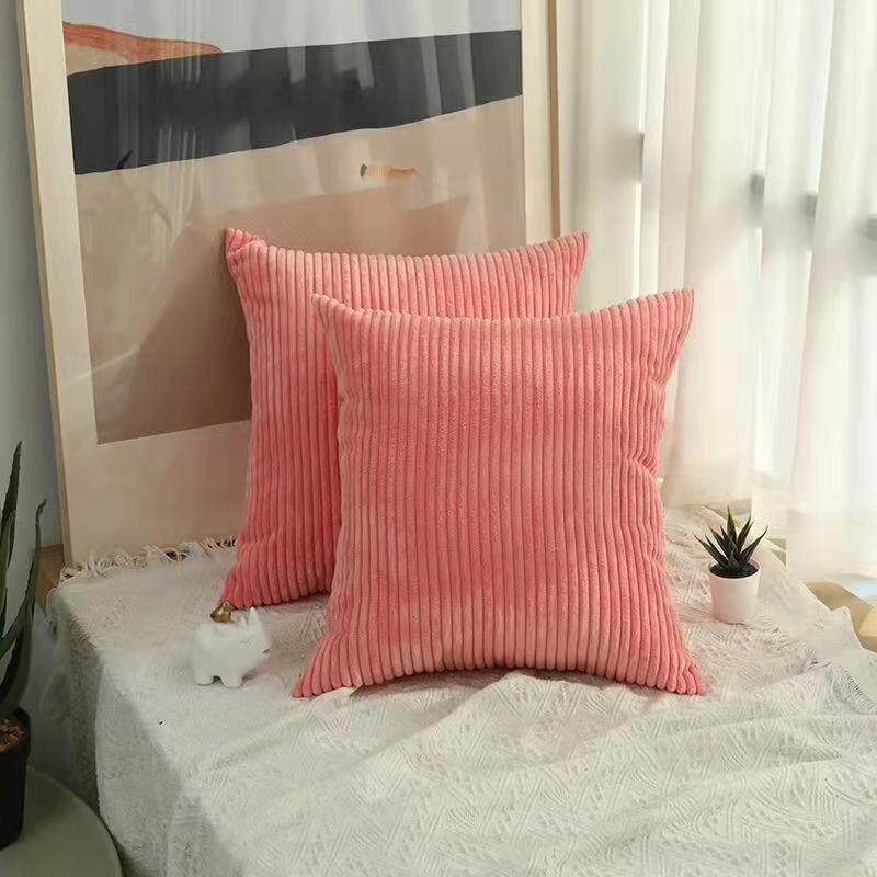 Cross-border ins style plain simple corn stripe flannel pillowcase car living room sofa pillowcase