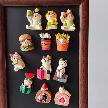 Japanese-Style Zakka Cute Fridge Magnet Series Japanese-Style Photo Props Miniature Resin Gifts Cat Figurines