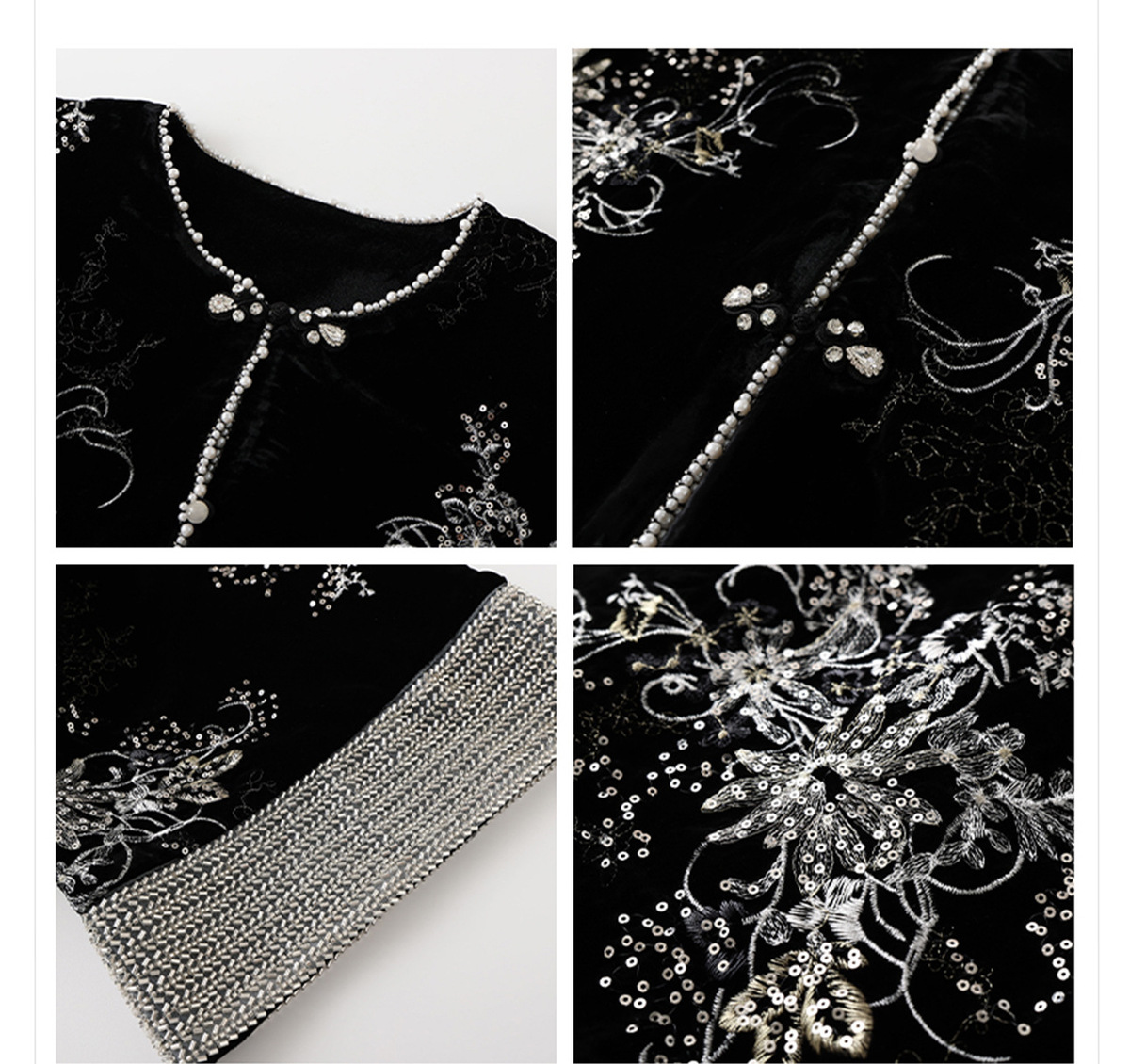 Bộ đầm nữ cổ tròn dài tay thêu sequin đính cườm kèm chân váy đuôi cá — váy, áo khoác