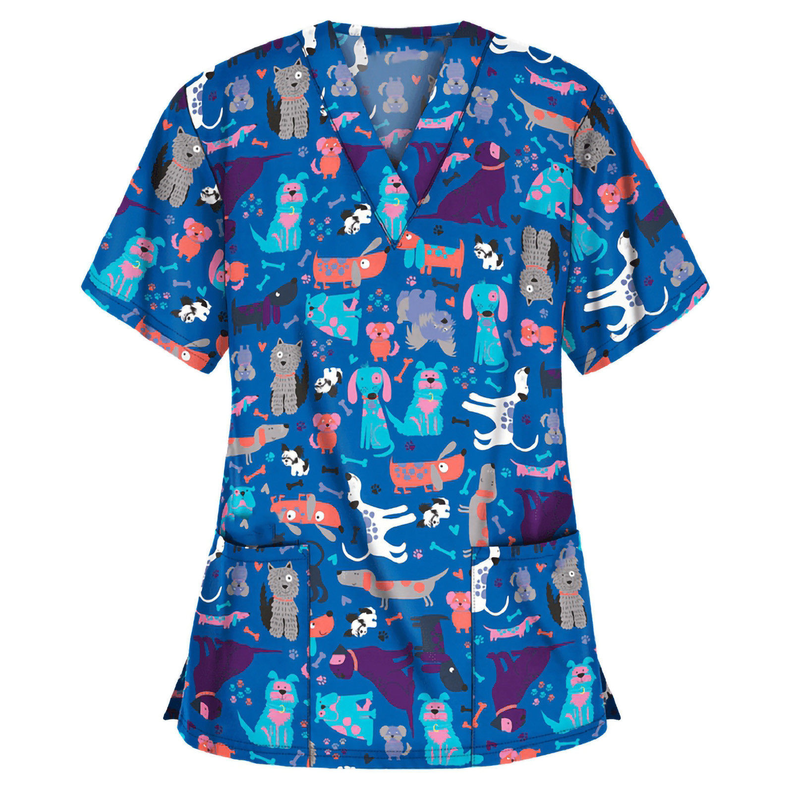 Womens Printed V Neck Short Sleeve T Shirt Casual Style Pocket Detail Comfortable Fabric Perfect for Summer