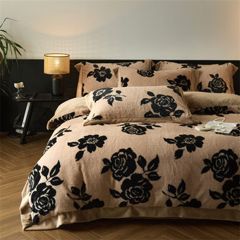 New Autumn and Winter Milk Velvet Four-Piece Printed Thickeneded Warm Bedding Factory Now Available Anti-Static Washable