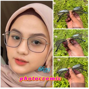 Women's Plain Eyeglass Frames, Non-Prescription Glasses, Sunglasses, Metal Blue Light Blocking Photochromic Glasses, Color-Changing Blue Light Blocking Square Frames