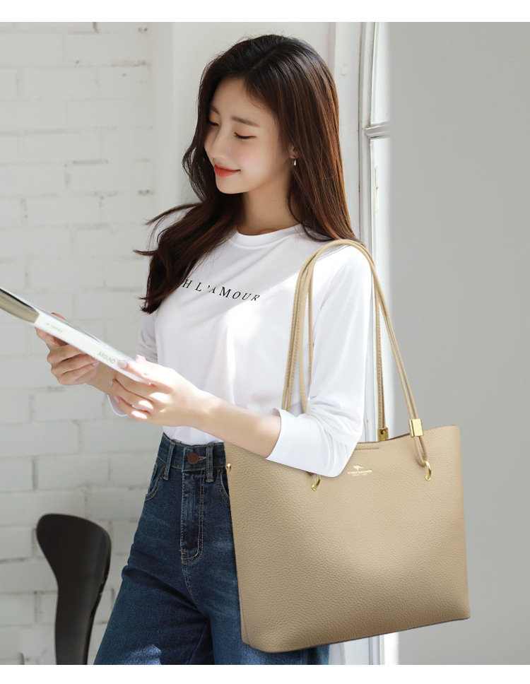 Túi tote nữ cỡ lớn tối giản phong cách thanh lịch, túi xách tay đeo vai đa năng đi làm — đen, màu kaki, màu nâu, màu xám đậm