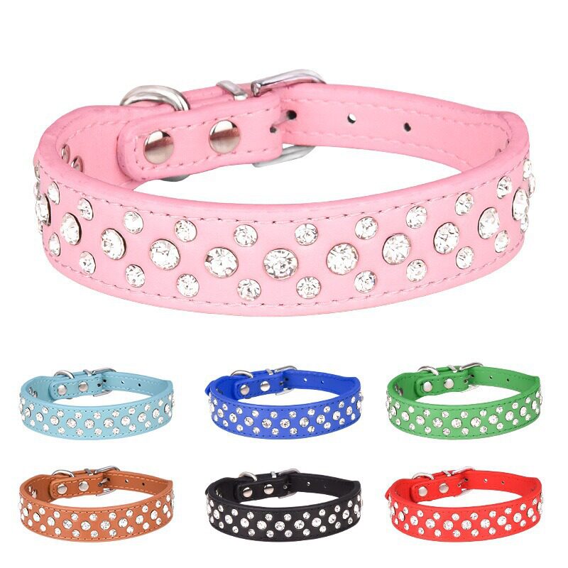 Cross-Border Pet Collar Rhinestone Pu Leather Plain Snake Pattern Metal Accessories Small and Medium Dog Supplies Dog Collar Factory