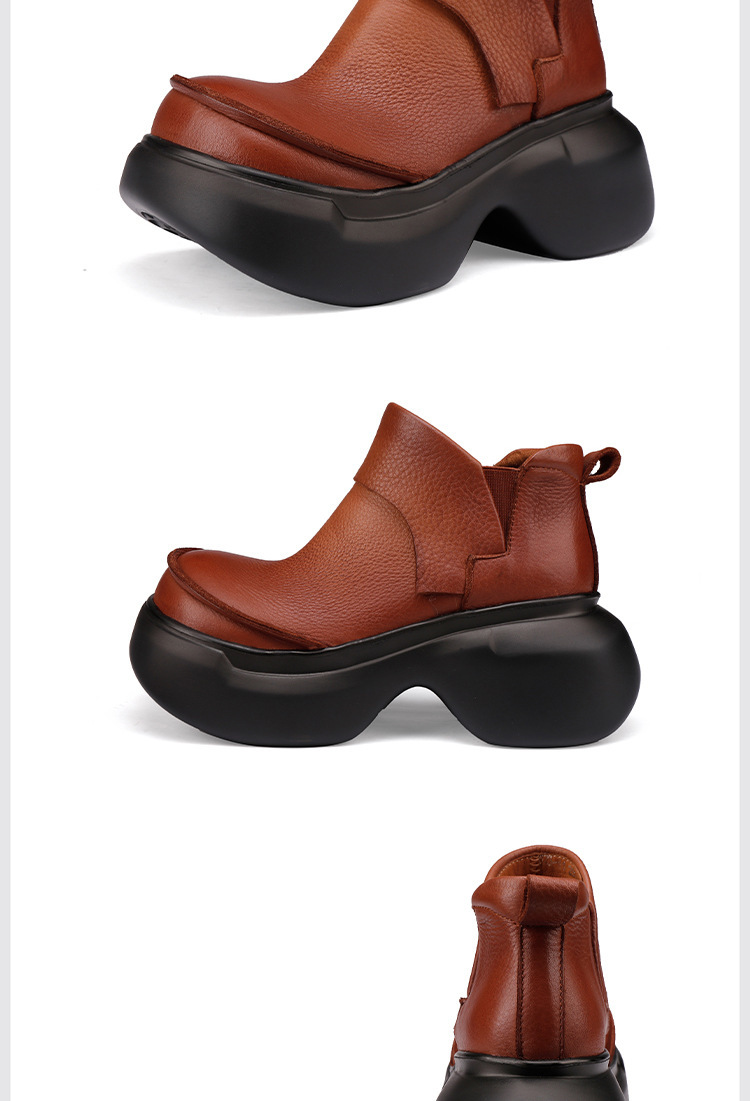 Boot nữ cổ ngắn da bò thật đế dày tăng chiều cao — màu đen, Màu nâu
