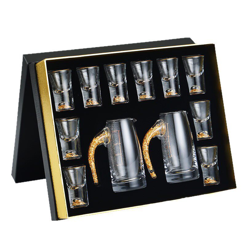 Gold Foil Small Wine Glass, Small Liquor Vessel for Home Use, Glass Crystal Wine Set, Spirits Glass, Wine Bottle, Shot Glass