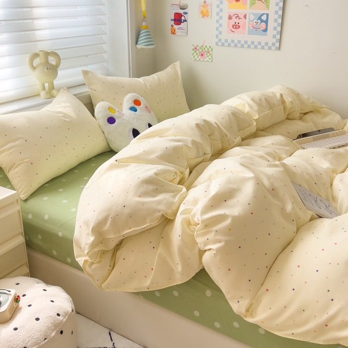 Class a Ins Style Plant Cashmere Student Dormitory Thickeneded Brushed Washed Cotton Skin-Friendly Cotton Four-Piece Set Single Quilt Cover