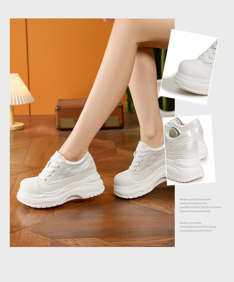 Giày sneaker nữ chunky đế dày platform trắng mũi tròn — Gạo trắng, Đen chi tiết 3