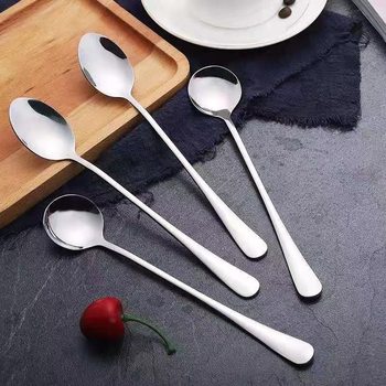 Wholesale Long-Handled Stainless Steel Spoons, Round-Head Coffee Stirring Spoons, Pointed-Head Western-Style Dessert Spoons, Thickened Version
