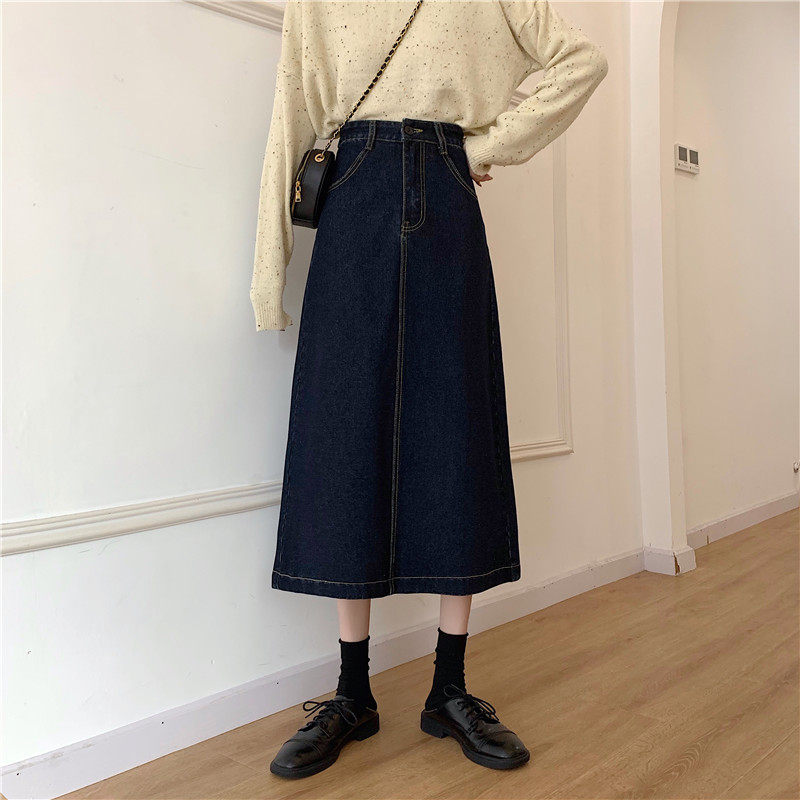 High Waisted A Line Midi Skirt Slim Fit Split Design Versatile Denim Perfect for Spring and Autumn Wholesale
