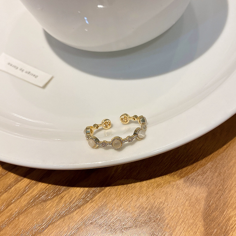 韩国轻奢高级感锆石珍珠戒指女复古小众设计蝴蝶结指环戒开口手饰