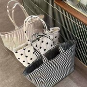 2025 New Model Four-Season Korean Style Lazy Style Cute Polka Dot Canvas Large Capacity Tote Bag for Commuting