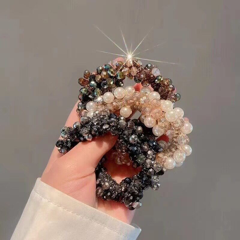 High-grade Pearl Crystal Head Rope Women's Elegant Hair Rope Korean Cyber Celebrity Rubber Band Hair Ring Ponyo Ball Headwear
