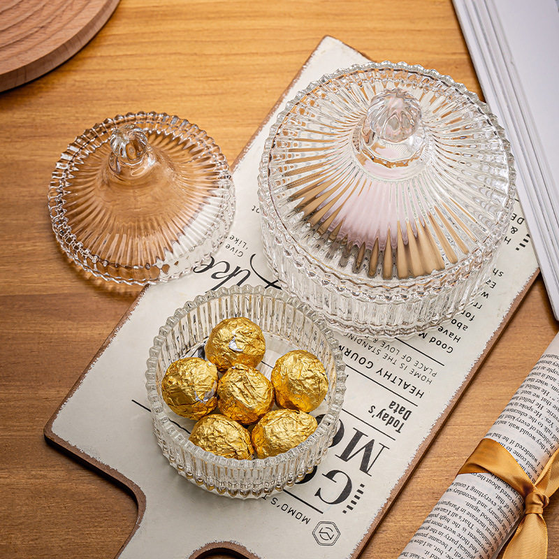 ins Style Glass Jar Transparent Candy Jar Storage Jar with Lid Storage Box Cotton Swab Makeup Brush Pen Container Tea Jar